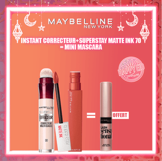 Maybelline Pack Superstay Matte Ink 70 AMAZONIAN + Instant Anti-Âge Correcteur = Mini Mascara Offert