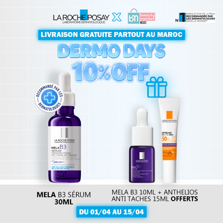 LA ROCHE POSAY MELA B3 SÉRUM 30ML = MELA B3 SÉRUM 10ML + ANTHELIOS ANTI TACHES SPF 15 ML OFFERTS