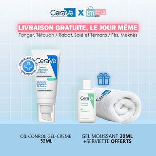Cerave gel creme hydratant oil control peaux mixtes a grasses 52 ml = Gel Moussant 20ml + Serviette OFFERTS