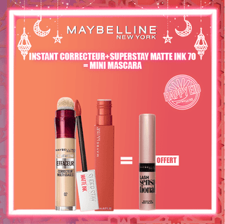 Maybelline Pack Superstay Matte Ink 70 AMAZONIAN + Instant Anti-Âge Correcteur = Mini Mascara Offert