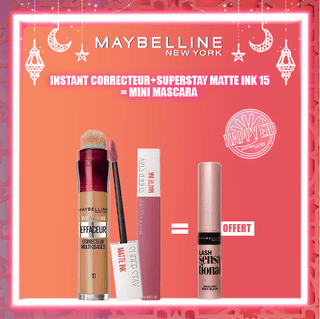 Maybelline Pack Superstay Matte Ink 15 LOVER + Instant Anti-Âge Correcteur = Mini Mascara Offert