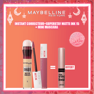 Maybelline Pack Superstay Matte Ink 15 LOVER + Instant Anti-Âge Correcteur = Mini Mascara Offert