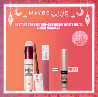 Maybelline Pack Superstay Matte Ink 15 LOVER + Instant Anti-Âge Correcteur = Mini Mascara Offert