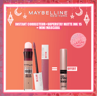 Maybelline Pack Superstay Matte Ink 15 LOVER + Instant Anti-Âge Correcteur = Mini Mascara Offert