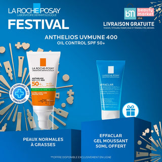 La roche-posay anthelios oil control invisible spf50+ peau m à g 50ml = Effaclar Gel Moussant 50ml OFFERT