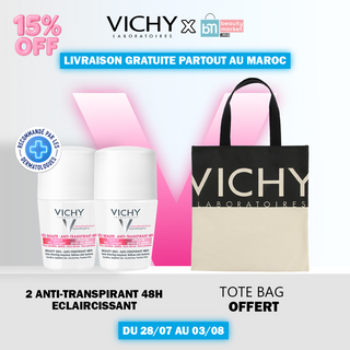 Vichy 2*Déodorant éclaircissant Anti-Transpirant 48H Peau sensible – 50 ml = Tote Bag OFFERT