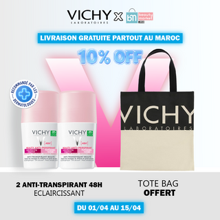Vichy déodorant éclaircissant anti-transpirant 48h peau sensible 50ML *2 = Tote Bag Offert
