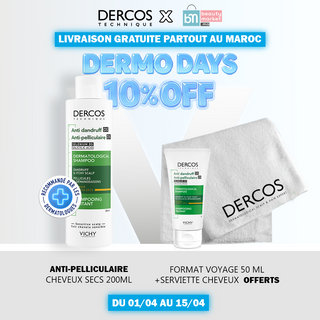 Vichy Dercos Shampooing Antipelliculaire Cheveux Secs 200 ml = Format Voyage 50 Ml + Serviette Cheveux Offerts