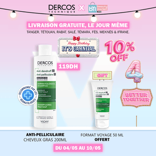 Vichy Dercos Shampooing traitant Antipelliculaire Cheveux Normaux à Gras 200ml = Format Voyage 50 Ml Offert