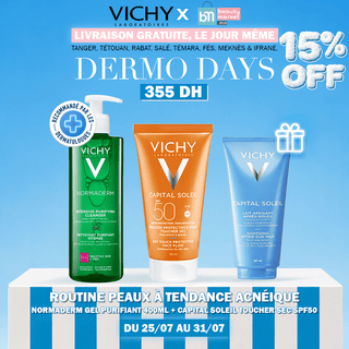 Vichy Routine Tendance Acnéique Normaderm Gel Purifiant 400 Ml + Capital Soleil Émulsion Toucher Sec Spf50 = Après Soleil 100ml OFFERT