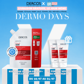 VICHY DERCOS ENERGY+ RECHARGE SHAMPOOING ANTI CHUTE 400ML = *2 FORMAT VOYAGE 50ML OFFERTS