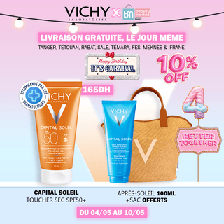 Vichy Capital Soleil Émulsion Toucher Sec SPF50 Mixte à Gras = Après Soleil 100 ml + Sac OFFERTS