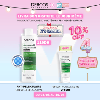 Vichy Dercos Shampooing Antipelliculaire Cheveux Secs 200 ml = Format Voyage 50 Ml Offert