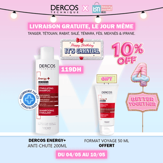 Vichy Dercos Shampooing Energisant+ Anti-chute 200 ml = Format Voyage 50 Ml Offert