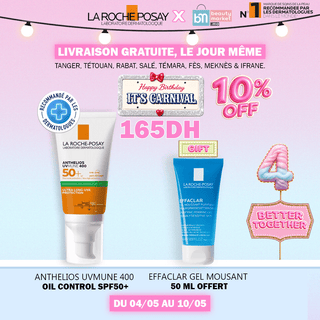 La roche posay anthelios oil control invisible spf50+ peau m à g 50ml = Effaclar Gel Moussant 50ml OFFERT