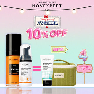 NOVEXPERT BOOSTER SERUM VITAMINE C 30ML = MINI MOUSSE + MINI GELÉE 30G  + TROUSSE OFFERTS
