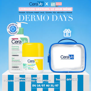 CeraVe Pack Été Gel Moussant 236 ml + Fluide Invisible Toucher Sec SPF50 50 ml = Trousse Offerte