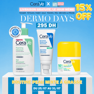 Cerave Routine Peau Mixte À Grasse Gel Moussant 236 Ml + Gel Creme Oil Control 52ml + Fluide Invisible Toucher Sec Spf50+