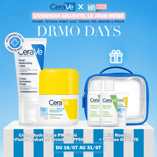 CeraVe Crème Hydratante Visage PM 52 ml + Fluide Hydratant Invisible SPF50 50 ml = Trousse + 3 Cadeaux Offerts