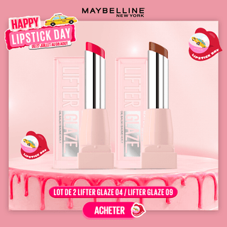 Maybelline New York LIFTER GLAZE Baume Huile Hydratant 004 CHERRY SWIR + 009 LATTE CRUSH