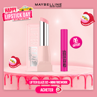 Maybelline New York LIFTER GLAZE Baume Huile Hydratant 002 PINK DRIP = Mini Mascara Firework OFFERTE