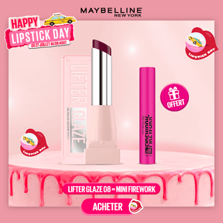 Maybelline New York LIFTER GLAZE Baume Huile Hydratant 008 ACAI GLAZE  = Mini Mascara Firework OFFERTE