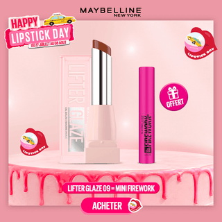 Maybelline New York LIFTER GLAZE Baume Huile Hydratant 009 LATTE CRUSH = Mini Mascara Firework OFFERTE