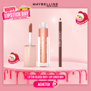 MAYBELLINE LIFTER GLOSS À LÈVRES REPULPANT 007 AMBER + LIFTER LINER NU 001 CROSS THE LINE