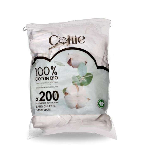 COTTIE 200 RECTANGLES DE COTON 100% BIO X 200