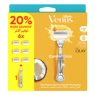 GILLETTE VENUS PACK OLAY PLUS COMFORTGLIDE COCONUT RASOIR 6 RECHARGES