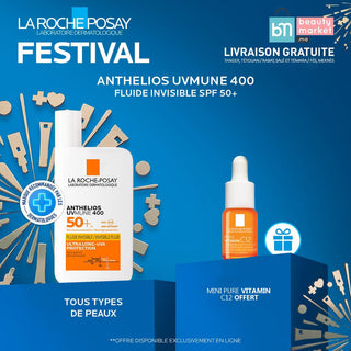 La roche-posay anthelios shaka fluide uvmune 400+ spf50 = Mini pure vitamin c12 10ML OFFERT