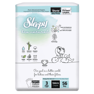 Sleepy Couches bio natural double jumbo Midi taille 3 – 56 unités / 4-9 Kg