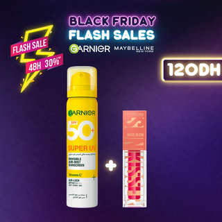 Garnier Super UV Invisible Air-Mist Sunscreen 75ML + MAYBELLINE SUNKISSER MATTE 31 HOT PINK SUMMER