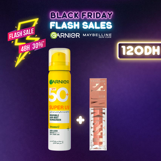 Garnier Super UV Invisible Air-Mist Sunscreen 75ML + MAYBELLINE SUNKISSER BLUSH 06 CITY SIZZEL