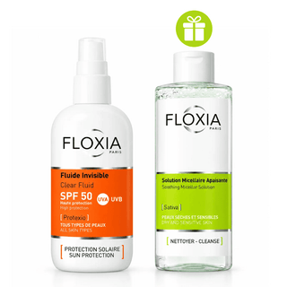 FLOXIA Écran Fluide Invisible SPF50+ 100 ml + SATIVA Eau Micellaire Apaisante 250 ml Offerte