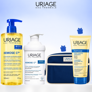 Uriage Xémose C8+ Pack Hydratation et Anti-Irritations – Huile Lavante 500 ml + Crème Relipidante 400 ml = Huile Lavante 200 ml + Trousse Offertes