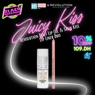 Juicy Kiss – Revolution Pout Lip Oil & Satin Kiss Lip Liner Duo – Lèvres satinées et éclatantes