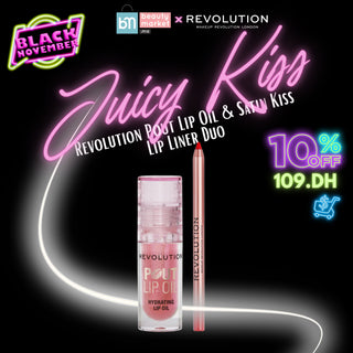 Juicy Kiss – Revolution Pout Lip Oil & Satin Kiss Lip Liner Duo – Lèvres satinées et éclatantes