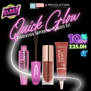 Quick Glow – Revolution Superdewy & Gloss Kit – Teint lumineux et lèvres éclatantes