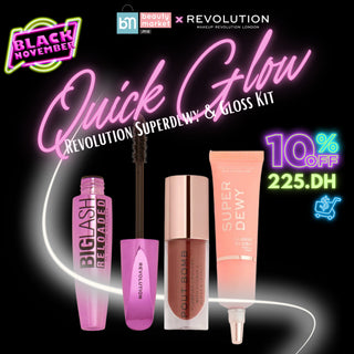 Quick Glow – Revolution Superdewy & Gloss Kit – Teint lumineux et lèvres éclatantes