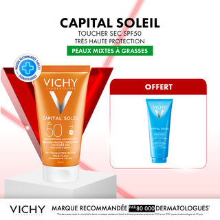 Vichy Capital Soleil Émulsion Toucher Sec SPF50 Peau Sens Mixte à Gras = Après Soleil 100 ml OFFERT