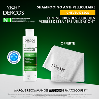 Vichy dercos shampooing antipelliculaire cheveux secs 200 ml = Serviette OFFERTE