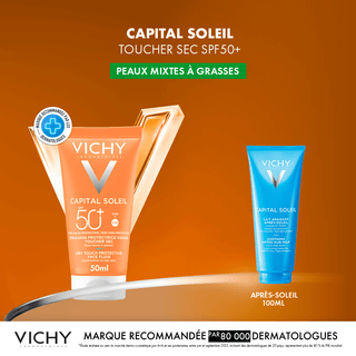 Vichy Capital Soleil Émulsion Toucher Sec SPF50 Peau Sens Mixte à Gras = Après Soleil 100 ml OFFERT