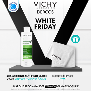 Vichy Dercos Shampooing traitant Antipelliculaire Cheveux Normaux à Gras 200ml = Serviette Cheveux OFFERTE