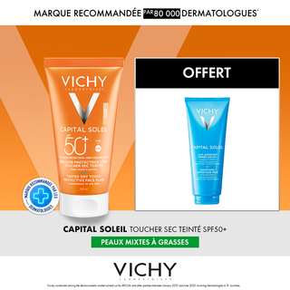 VICHY CAPITAL SOLEIL ÉMULSION TOUCHER SEC SPF50 PEAU SENS MIXTE À GRAS TEINTÉE = APRES-SOLEIL 100ML OFFERTE