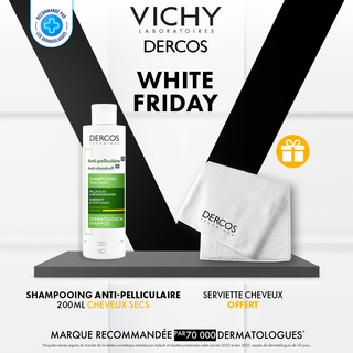 Vichy dercos shampooing antipelliculaire cheveux secs 200 ml = Serviette Cheveux OFFERTE