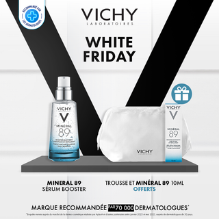 Vichy minéral 89 sérum booster hydratant fortifiant et repulpant 50 ml = Trousse + Mini Mineral 89 10ML Offerts