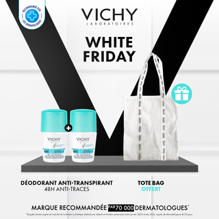 Vichy 2 déodorant traitement anti-transpirant 48h anti-traces jaunes et blanches 50ML = Tote bag OFFERT