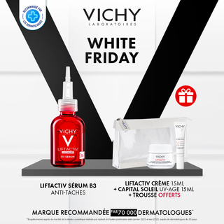 VICHY LIFTACTIV SPECIALIST B3 SERUM = Liftactiv crème 15ml + capital soleil uv age 15ML + Trousse OFFERTS