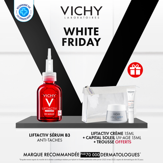 VICHY LIFTACTIV SPECIALIST B3 SERUM = Liftactiv crème 15ml + capital soleil uv age 15ML + Trousse OFFERTS